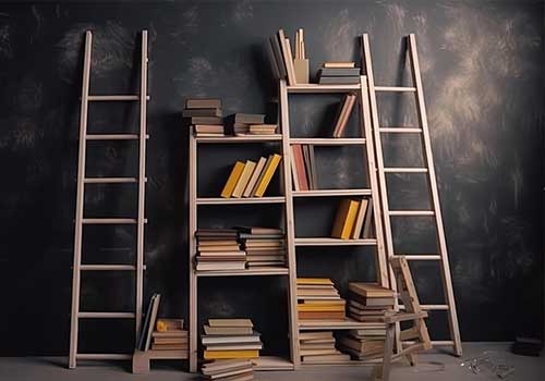 Bookshelf with old ladder