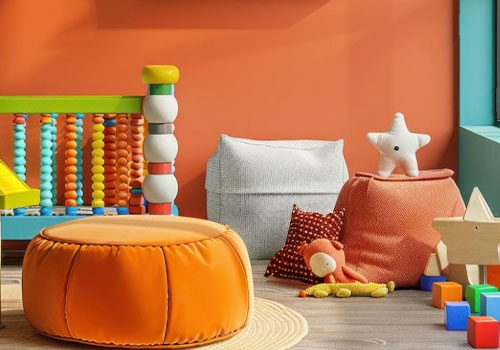 Children's room wall with orange color