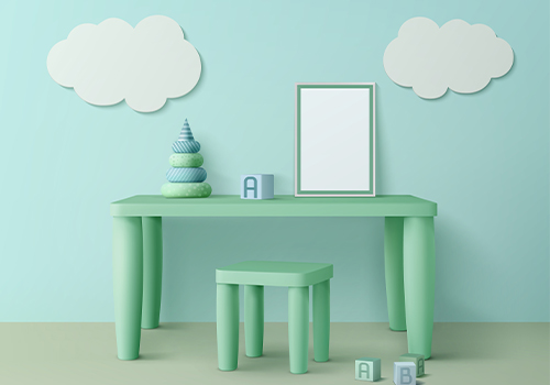 Children's wall with green and soft blue color.