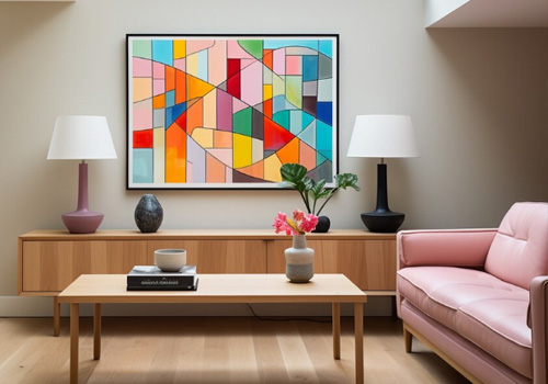 Geometric prints on the wall of the room