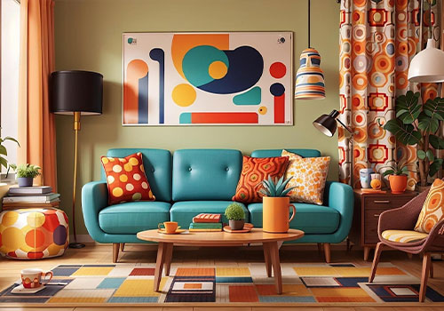 Sofas with bold colors and works of art