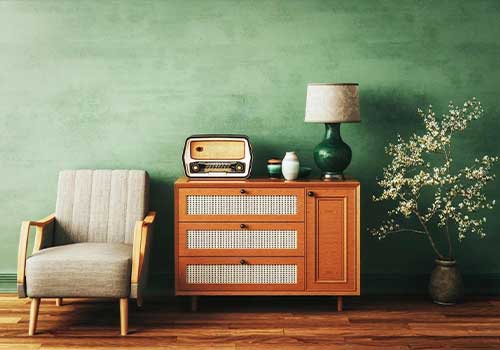 vintage dresser as a media console